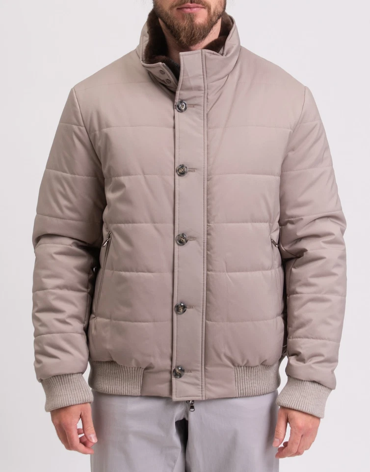 PVP €970 BARBA NAPOLI Chaqueta de Bombardero IT56 US46 3XL Cuello de Piel Nutria Hecho en Italia Foto 3 de 4