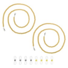 2 Pcs Glass Pearl Beaded Eyeglass Chain for Women, 28 Inch Gold