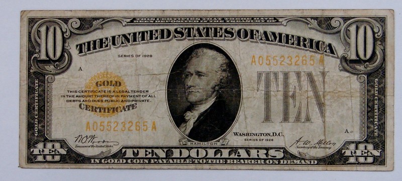 1928 - Small Size $10 Gold Certificate - Fr. 2400 - Circulated