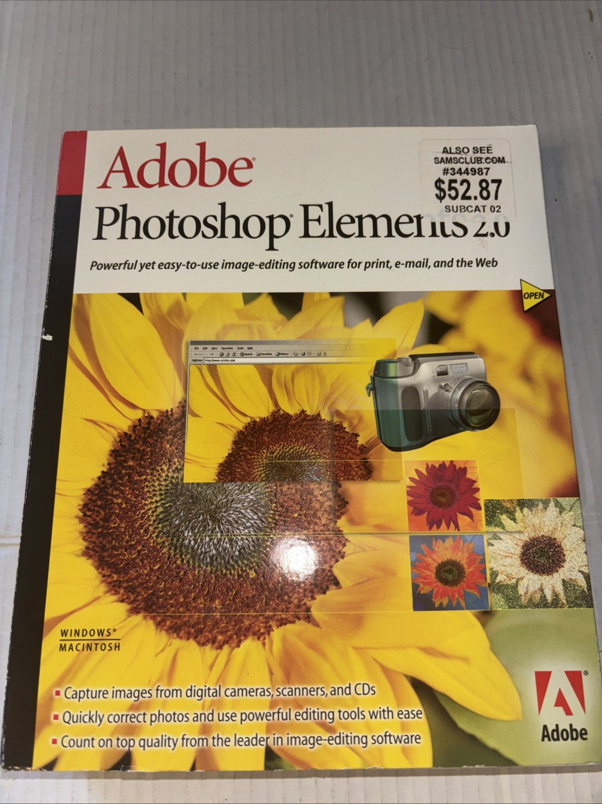Adobe Photoshop Elements 2.0 for Windows & Mac with CD, Box, Manual New Sealed