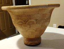 Vintage Oak Wood Segmented Hand Crafted Turned 11 in Fruit Bowl Signed