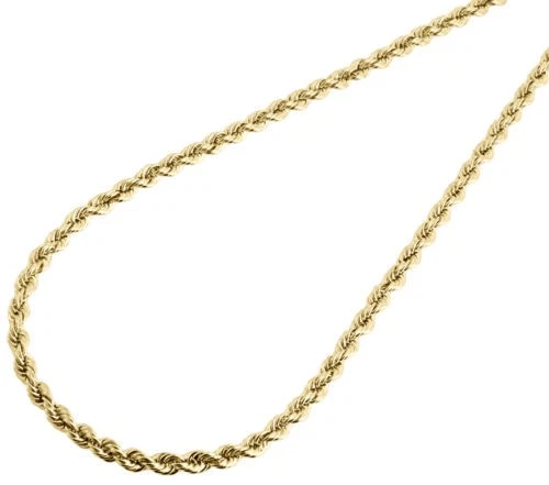 Mens Ladies 1/10th 10K Yellow Gold 3mm Hollow Rope Chain Necklace 16-30 Inch