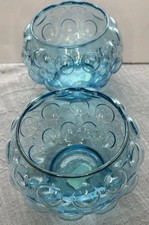 Vtg Colony Aqua Blue Glass Hobnail Candle Tea Light Shelf Decor Gift Italy