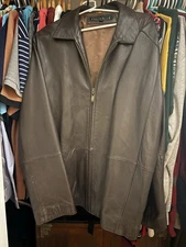 Perry Ellis Portfolio Lambskin Brown Leather Jacket Men’s Size XL