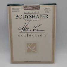 Kathie Lee Silky Sheer Bodyshaper Control Top Lycra Oatmeal M/T Pantyhose
