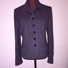 Lauren Ralph Lauren Women's Gray Herringbone Lined Collared Blazer Jacket 8