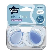 Image of Tommee Tippee Night Time Orthodontic Soother 18-36m Twin Pack Blue
