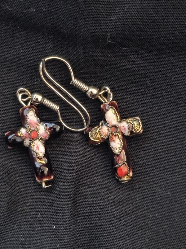Multicolor Enamel Cross Religious Hook Dangle/Drop Earrings No Stone