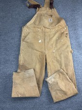 Carhartt Bib Overalls Mens 40x34 Brown Duck Canvas R19 Made in USA Double Knee
