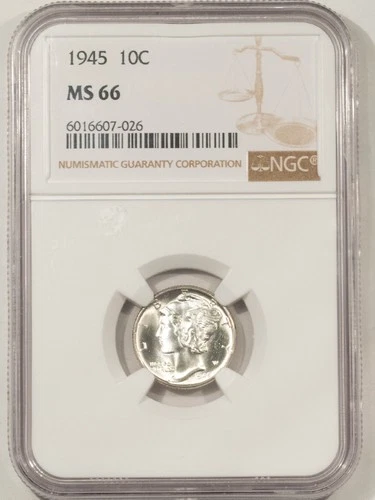 1945 MERCURY DIME - NGC MS-66, BLAST WHITE, PARTIAL BAND!