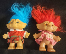 Vintage Ace Novelty Treasure Troll Dolls Round Gem, 4" Tall, 1990's Lot of 2