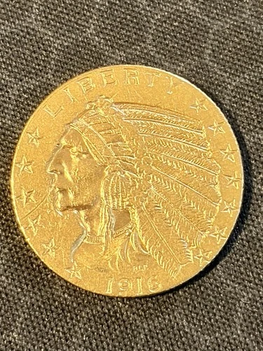 1916-S $5 Indian Gold Half Eagle Coin Raw Gold Pre-33 Liberty US Coinage