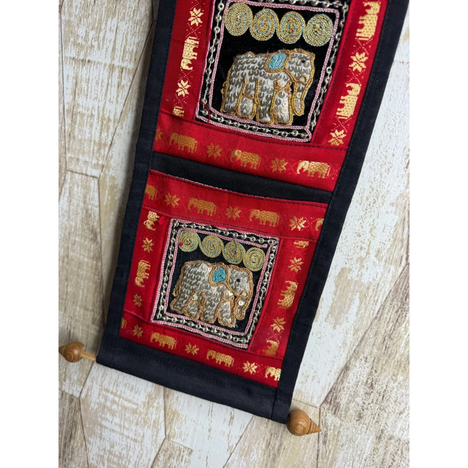 Elefante Boho Organizador Colgante de Pared Bolsillos Correo Billetes Soporte Lentejuelas Foto 2 de 4