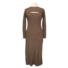 ASTR The Label Dress Rib Knitted Set Of 2 Long Sleeve / Spaghetti Brown Size XL