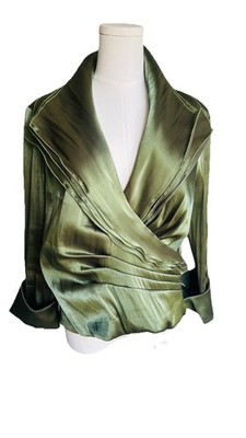 VTG  CACHET 12 Shimmering Green Wrap Blouse Satin Organza Elegant formal party