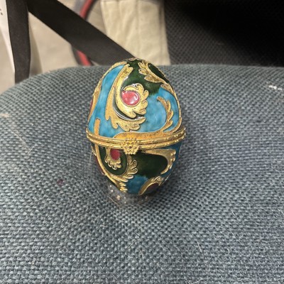 Cloisonnè EGG Shape Hinged Floral Trinket Box 