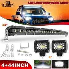 Curved 44" LED Light Bar Single Row Off Road Driving ATV SUV+ 4" LED WORK LAMP