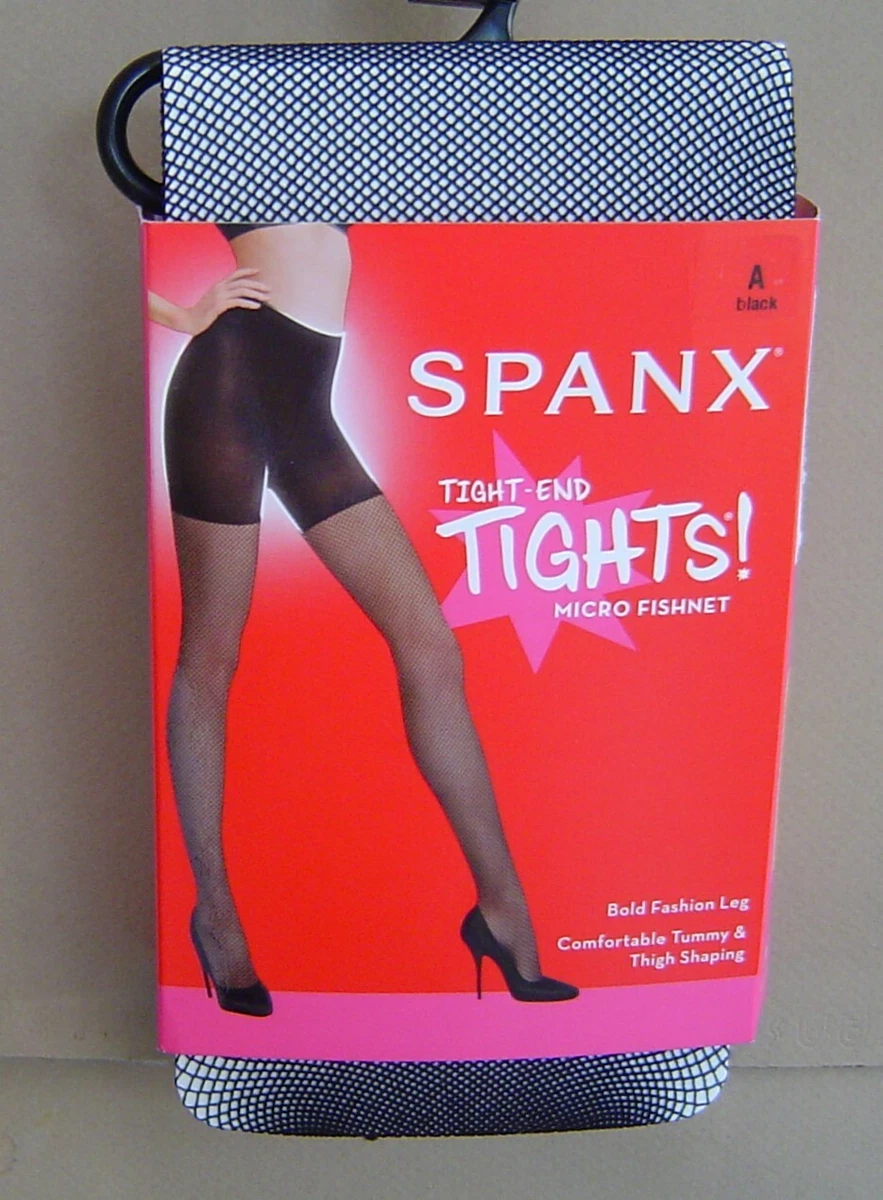 NWT $42 SPANX Size A MICRO FISHNET MID-THIGH SHAPING TIGHTS Black 963