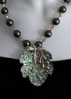 Beaded Necklace 925 Sterling Silver Abalone GrapeVine Leaf AB Crystal Faux Pearl — photo 5