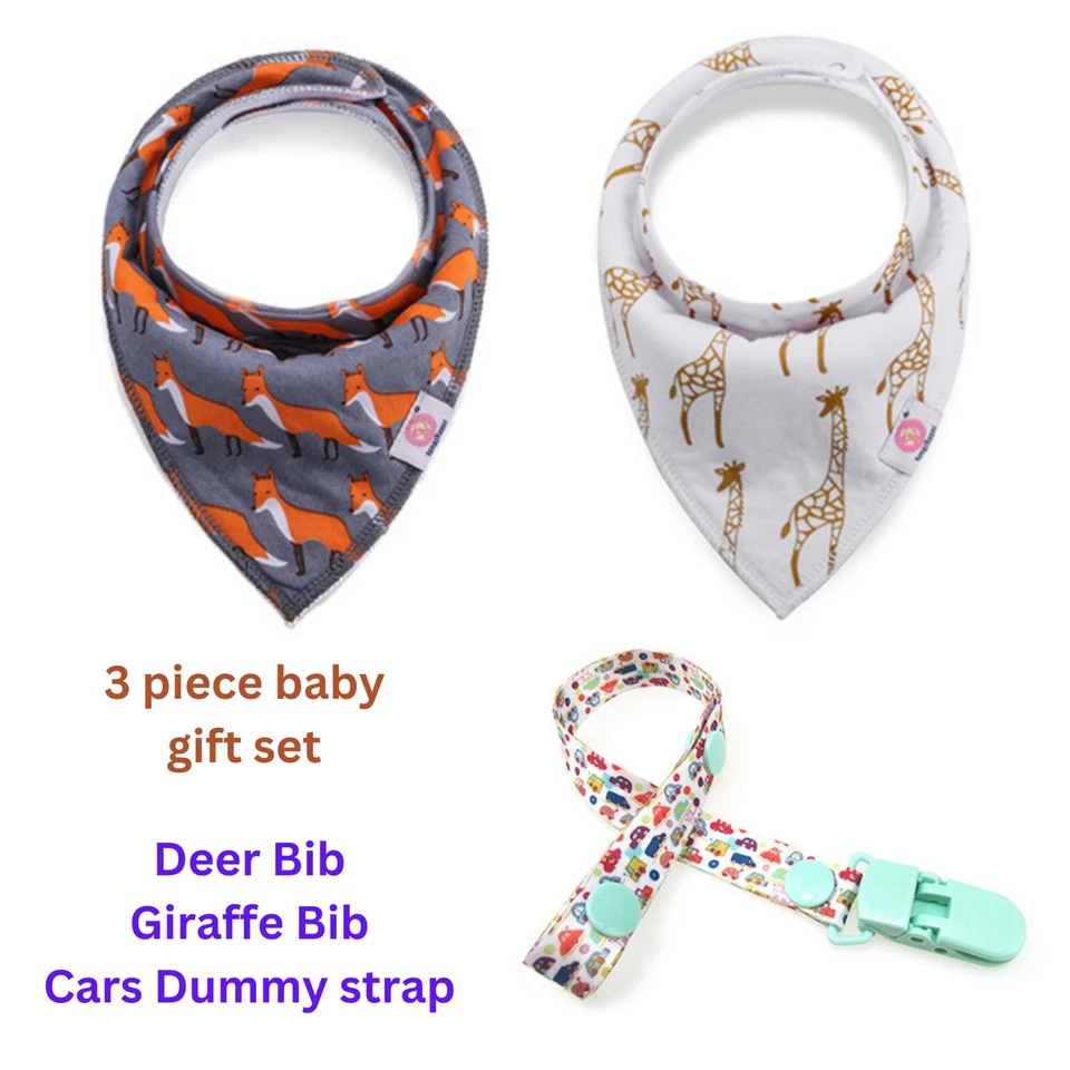 3 PC Baby GIFT SET Dummy Strap+TWO Bandana Teething Bibs-GREAT BABY GIFT - image 4 of 4