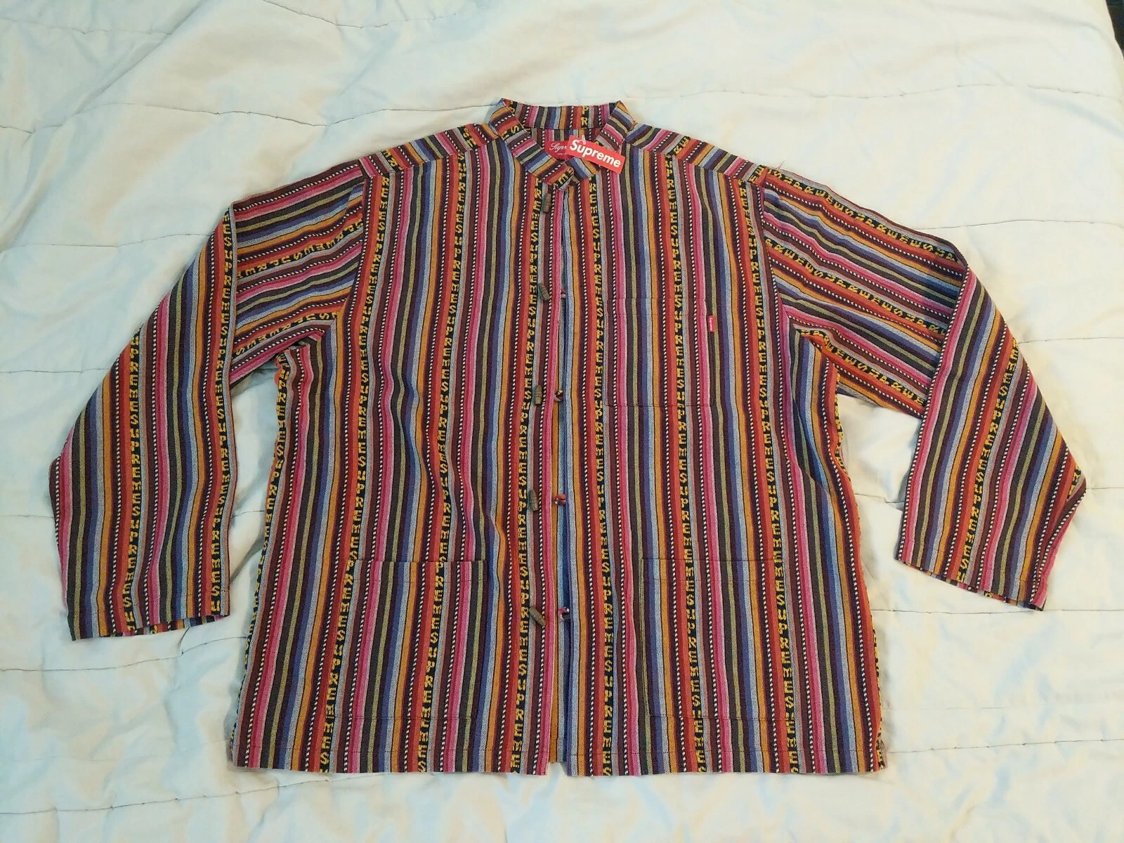 Chemise homme manches longues à bascule tissée multicolore Supreme 2020 SS taille M BNWT