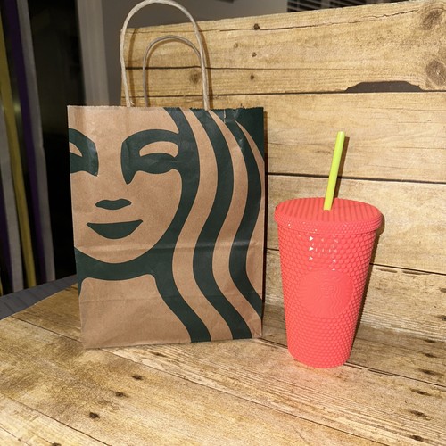 NEU Starbucks 2022 Dragon Fruit Coral Pink 16oz Grande Tumbler Studded Cold Cup - Bild 2 von 3