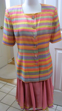 Victor Costa Nahdree Multicolor Suit: Blazer, Skirt Rhinestone Buttons, sz 10