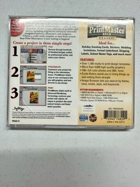 CD Softkey PrintMaster Gold Classic para Windows 3.1 y 95 PC Foto 2 de 4