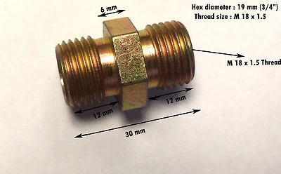 KIAN TRADE LTD M18x1.5 to M18x1.5 Male Straight Hydraulic Nipple equal fitting union Pneumatics