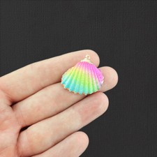 2 Rainbow Natural Seashell Gold Tone Enamel Charms - E984