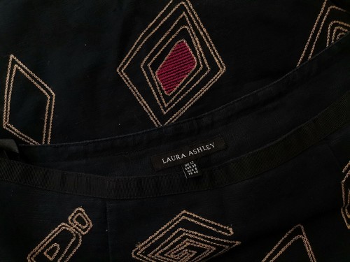 Laura ashley Größe 12 (38) Schwarz Midi A-Linien-Rock Leinen Stickerei - Bild 4 von 5