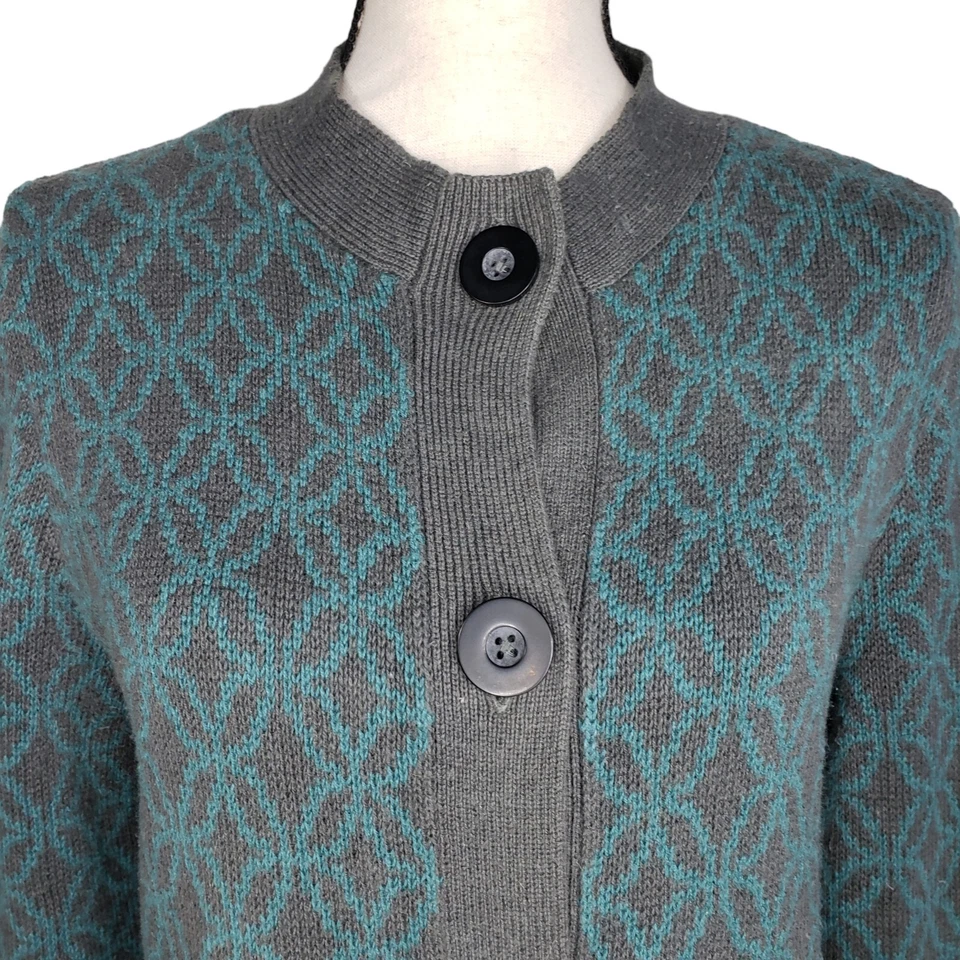 Nomadic Traders Cardigan Sweater Medium Duster Gray Green Geometric L/S - Image 3 of 4