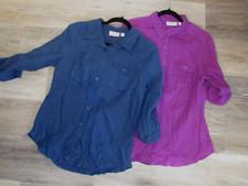 St John's Bay - Lot of 2 Women's Roll-Tab Sleeve Cotton Crepe Blouses LG (WC-11)