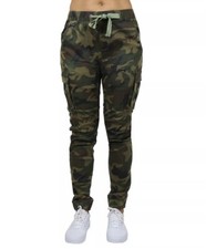 Galaxy by Harvic Womens Green Camo Cuffed Slim Cargo Pants Size Medium Jogger