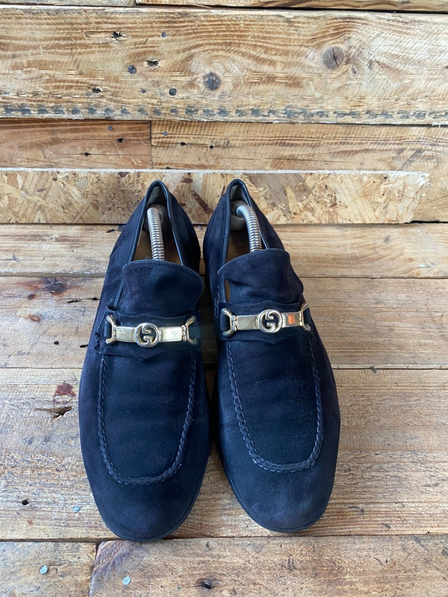 ※招き猫※ GUCCI レザーシューズ 386575 ブルー GUCCI 1953 Web Stripe Horsebit Blue Leather Web Loafers UK