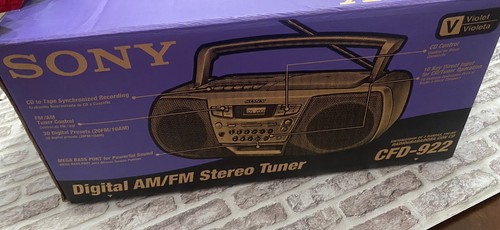 Lettore CD cassette AM/FM vintage Sony CFD 922 viola viola Boombox nuovo con scatola - Foto 12 di 13