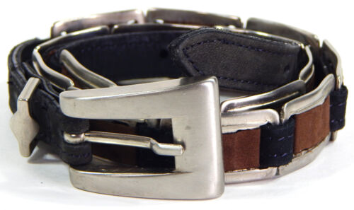 CINTURÓN DE ESLABONES DE CUERO GENUINO Y METAL DE COLECCIÓN INFORMAL PEQUEÑO 27"-30" WESTERN HECHO EN ITALIA - Imagen 2 de 10