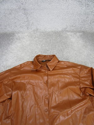 Zara Shirt Womens Xs Brown Faux Leather Button Up | eBay