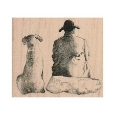 Mounted Rubber Stamp, Man And Dog Sitting, Mans Best Friend, Dog Lover, Dogs