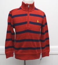 Ralph Lauren Sweater Red Navy Blue Striped Cotton Half Zip Navy Pony Logo NWTS 4