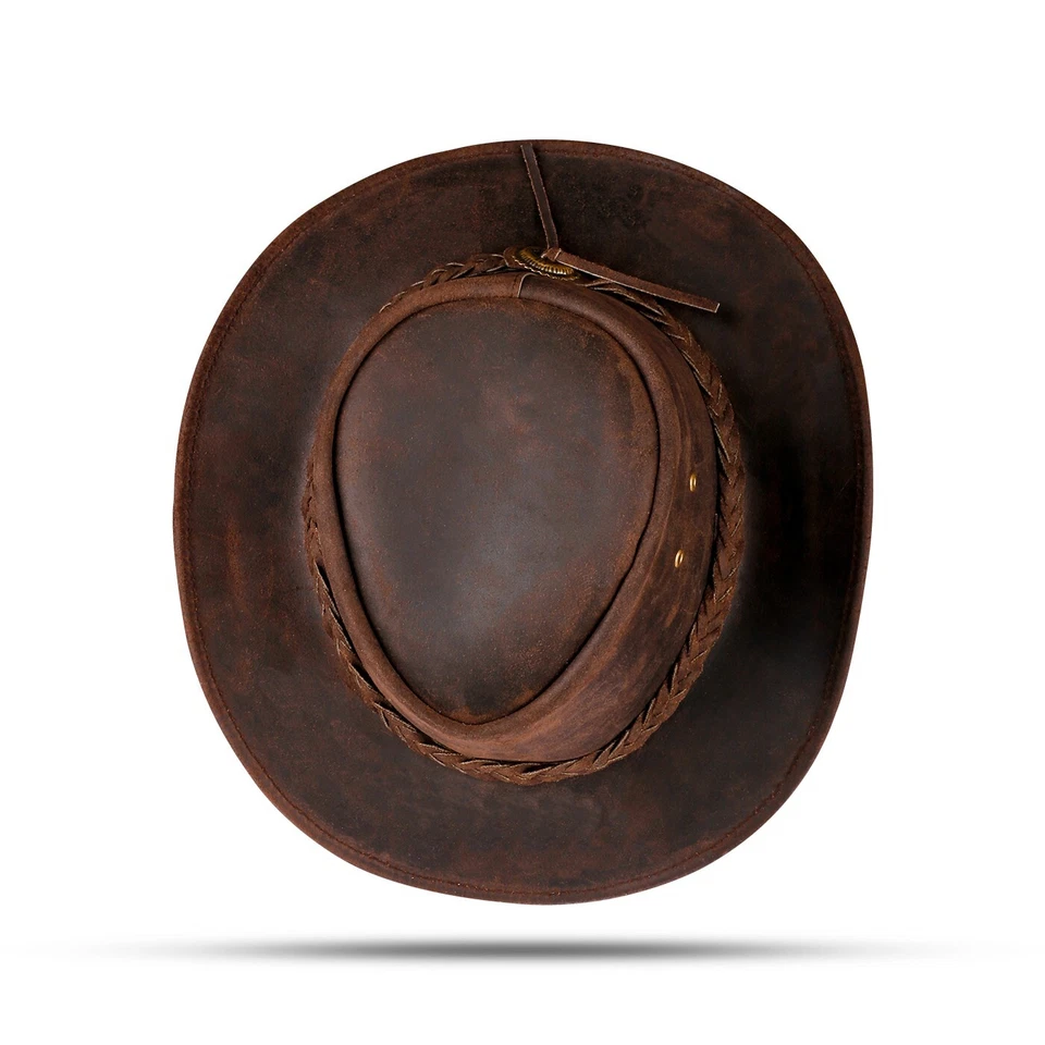 Men and Women Brown Genuine Leather Cowboy Western Hat - Image 3 of 4