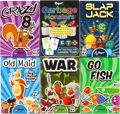 Regal Games Card Games for Kids - Go Fish, Crazy 8's, Old Maid, Slap Jack, Garba
