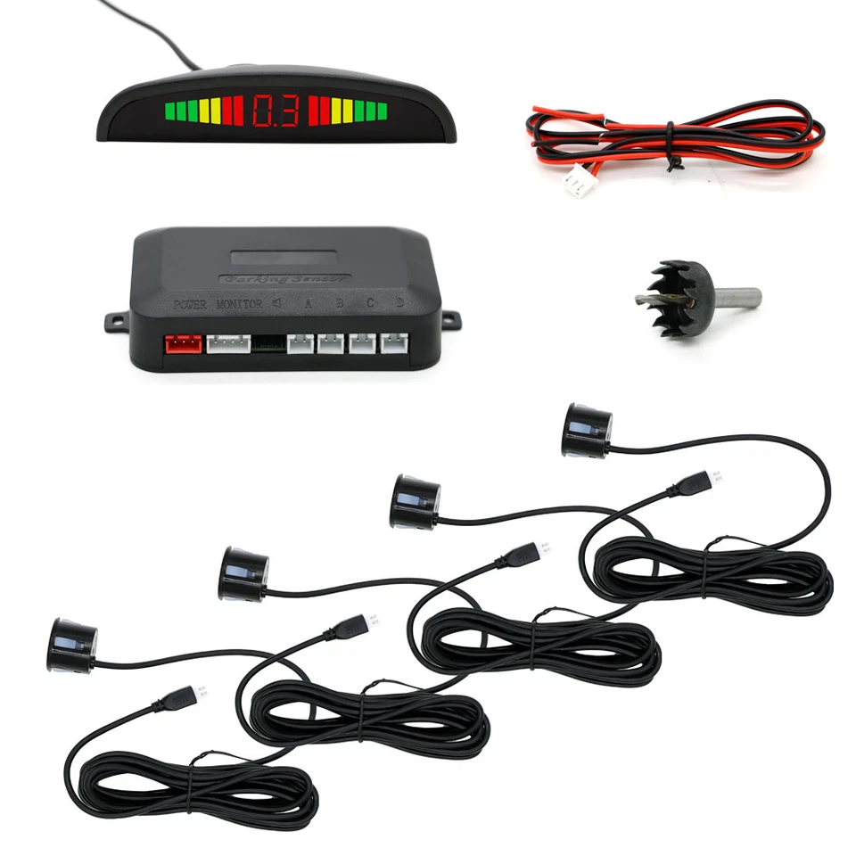 Vehicle Car Reverse Sensor Buzzer Audio Alarm Rear 4 Sensors LCD Display Kit - Image 2 of 4