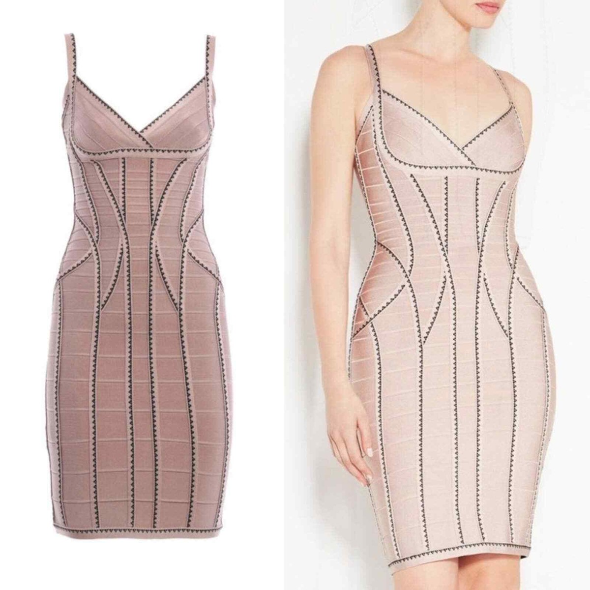 Herve Leger By Max Azria Zehra Bare Combo Bodycon Bandage Dress | eBay