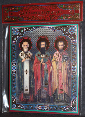 Orthodox Icon of The Three Hierarchs Sts Gregory Basil John 4''x5'' Три святителя