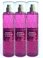 3 BATH & BODY WORKS BOURBON STRAWBERRY & VANILLA FINE FRAGRANCE MIST 8 FL OZ NEW