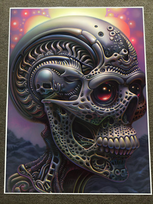 Futuristic Skull with Detailed Mechanics - Sci-Fi Skeleton Art Print 18x24in