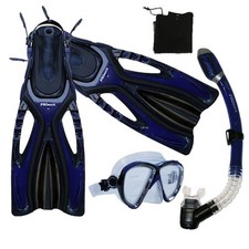 Diving Snorkeling Mask Googles Dry Snorkel Fins Flippers Gear Package Comboset