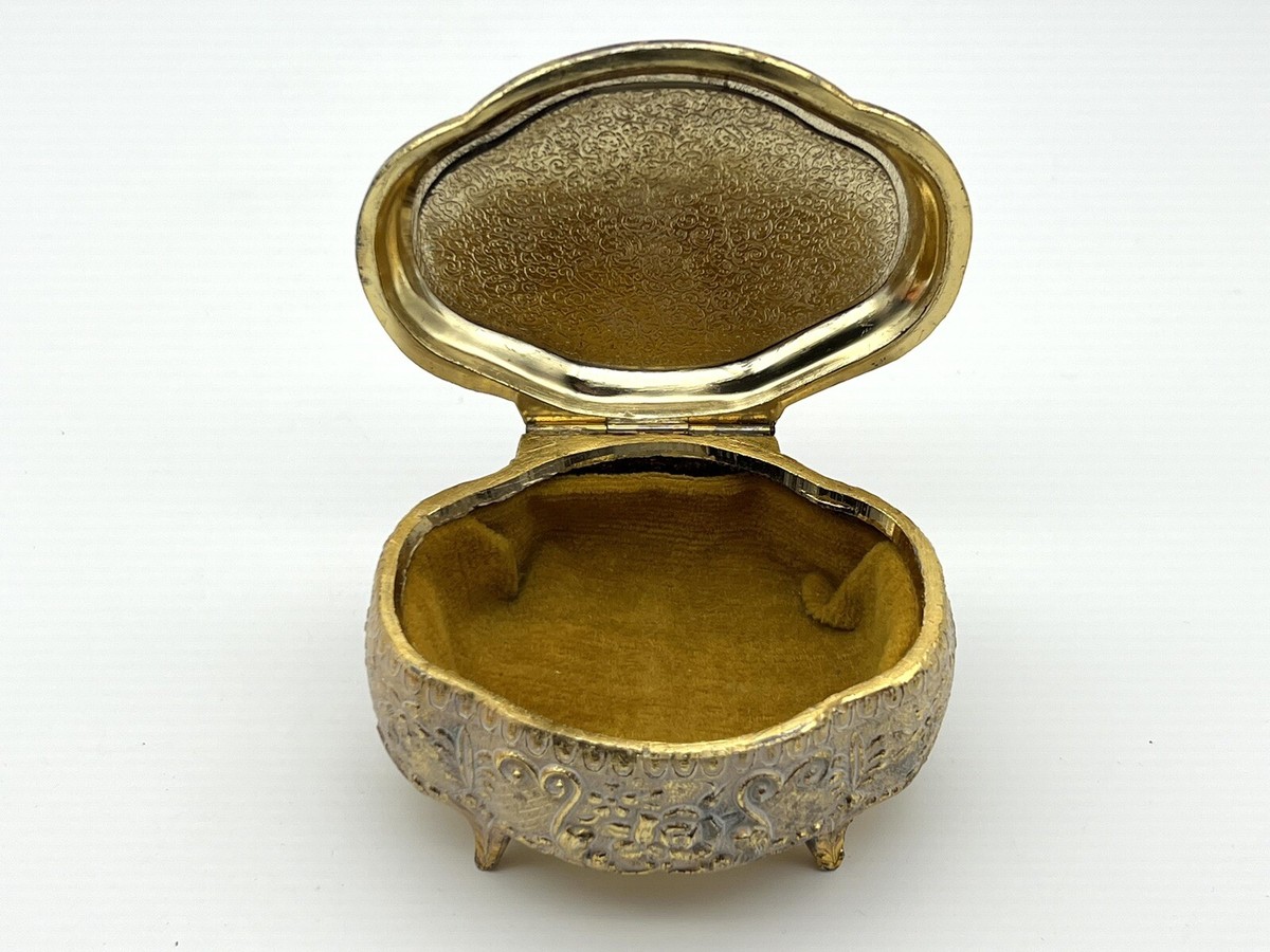 Mele Vintage Metal Hinged Jewelry Box Rose Velvet Lined