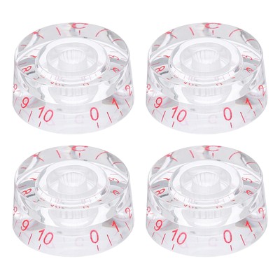 4pcs Electric Guitar Clear Volume Tone Control Knob Clear-Red Word